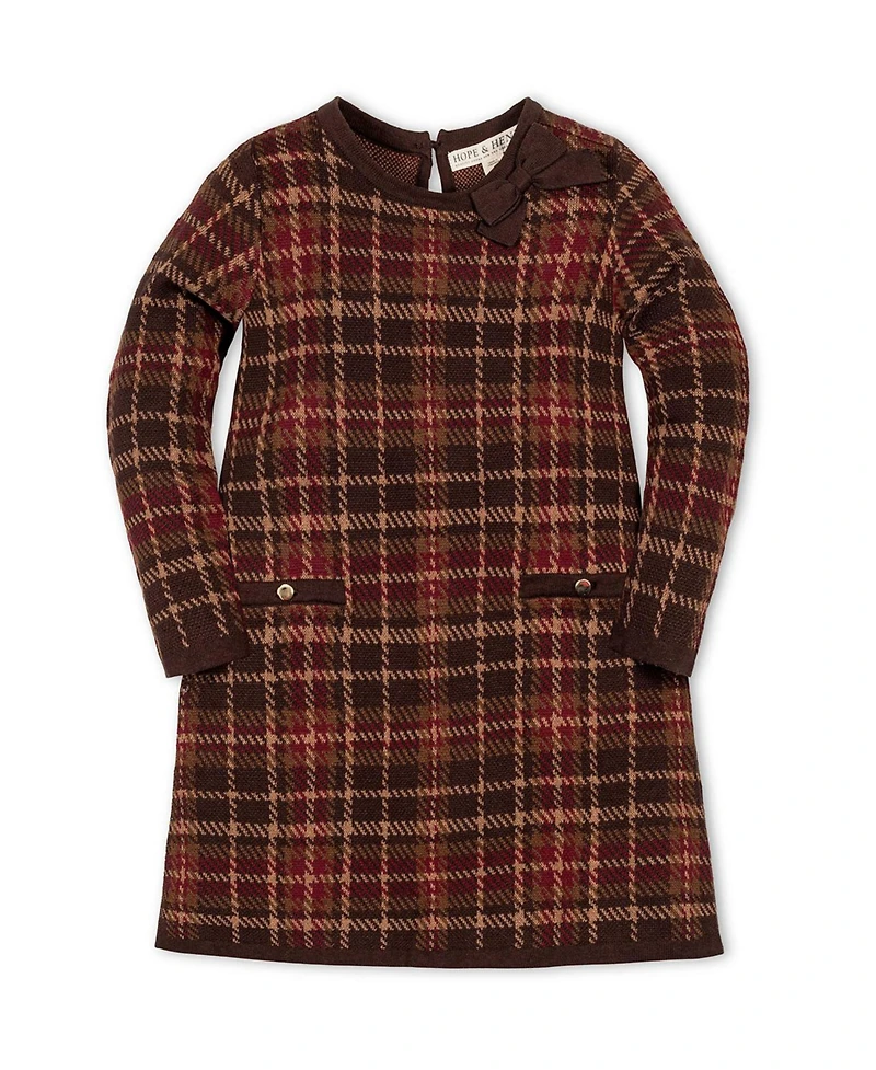 Hope & Henry Big Girls Organic Long Sleeve Bow Detail Tweed Sweater Dress