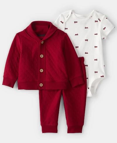 Carter's Baby Boys 3-Piece Quilted Cardigan, Bodysuit and Pants Set