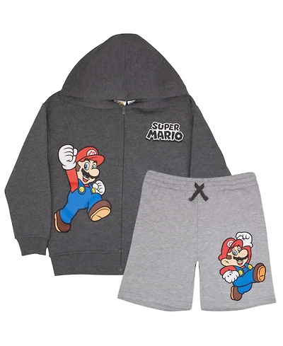 Mario Big Boys Super Bros 2-Piece Zip-Up Hoodie and Shorts Bundle Set
