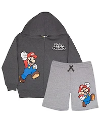 Mario Big Boys Super Bros 2-Piece Zip-Up Hoodie and Shorts Bundle Set