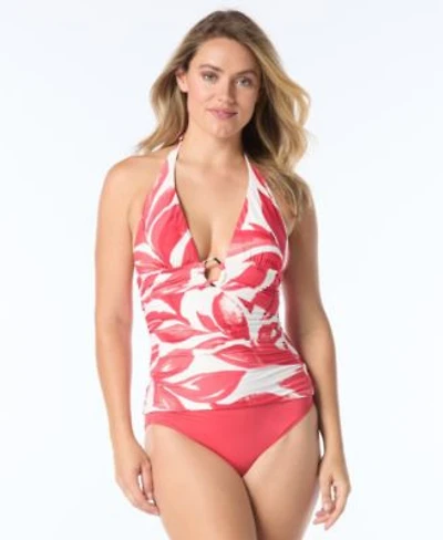 Carmen Marc Valvo Womens Printed Shirred Halter Tankini Top Bottoms
