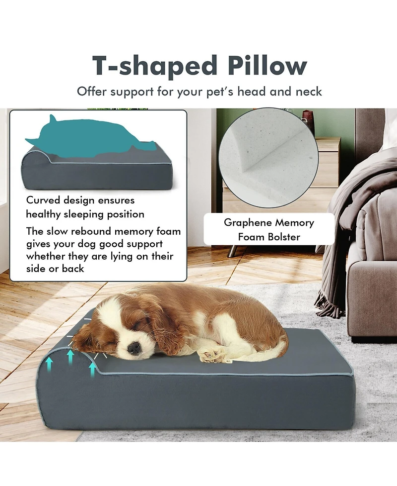 Gymax Memory Foam Orthopedic Dog Bed for Large Dogs w/ Headrest & Washable Cover