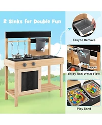 Gymax Mud Kitchen Playset Outdoor Kids Pretend Play Kitchen w/2 Removable Sinks Faucet