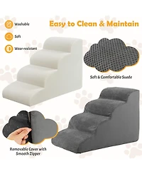 Gymax 4-Tier Foam Dog Ramp Non-Slip Dog Steps Soft Pet Stairs Ladder w/ brush for High Sofa Bed
