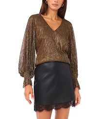 Vince Camuto Women's Metallic V-Neck Sheer-Sleeve Top