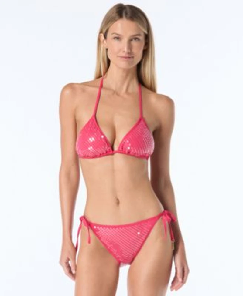 Vince Camuto Womens Sequin Embellished Triangle Bikini Top Side Tie Bikini Bottoms