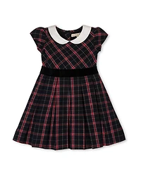 Hope & Henry Little and Big Girls' Organic Stretch Poplin Peter Pan Collar Dress with Velveteen