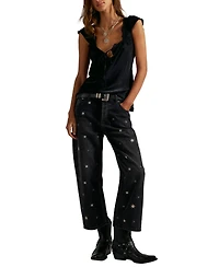 Free People Women's Deep Trance Shine Embroidered Jeans