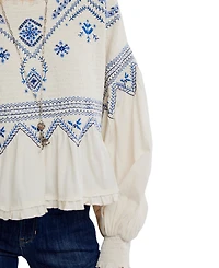Free People Women's Holly Crewneck Geometric Embroidered Top