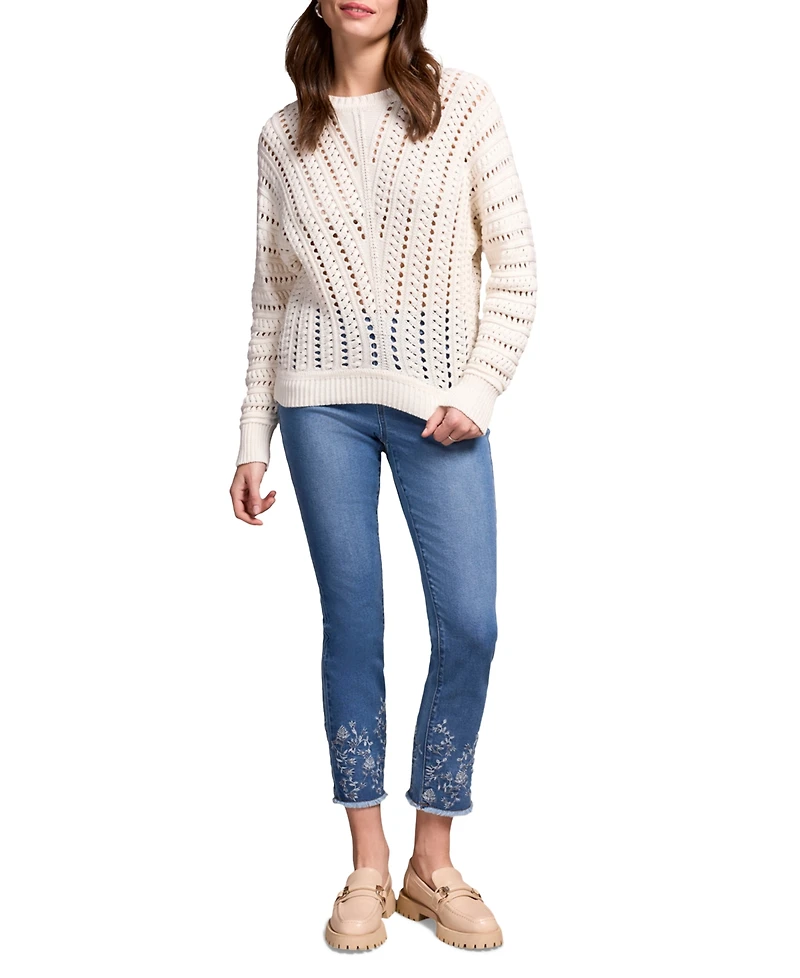 Tribal Women's Textured Special Wash Crew Neck Sweater