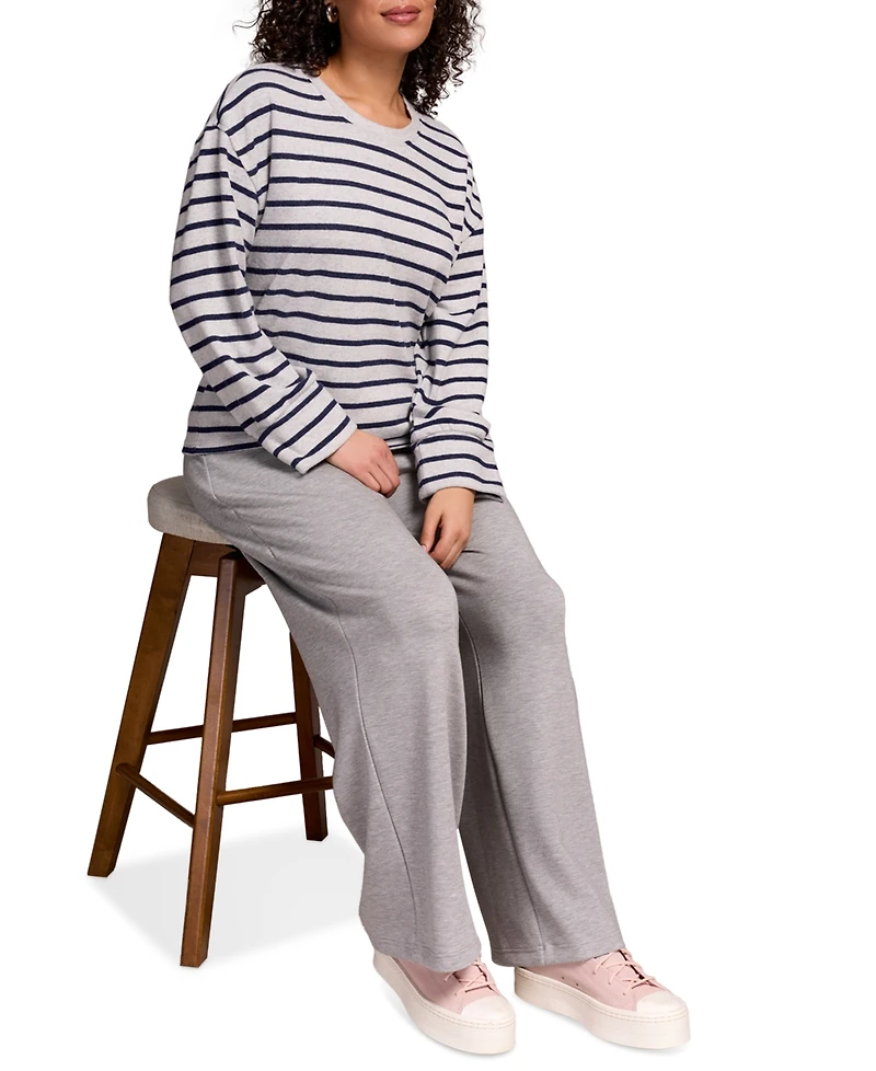 Tribal Women's Long Sleeve Stripe Crew Neck Brush Knit Top
