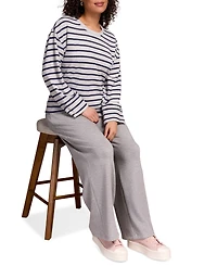 Tribal Women's Long Sleeve Stripe Crew Neck Brush Knit Top