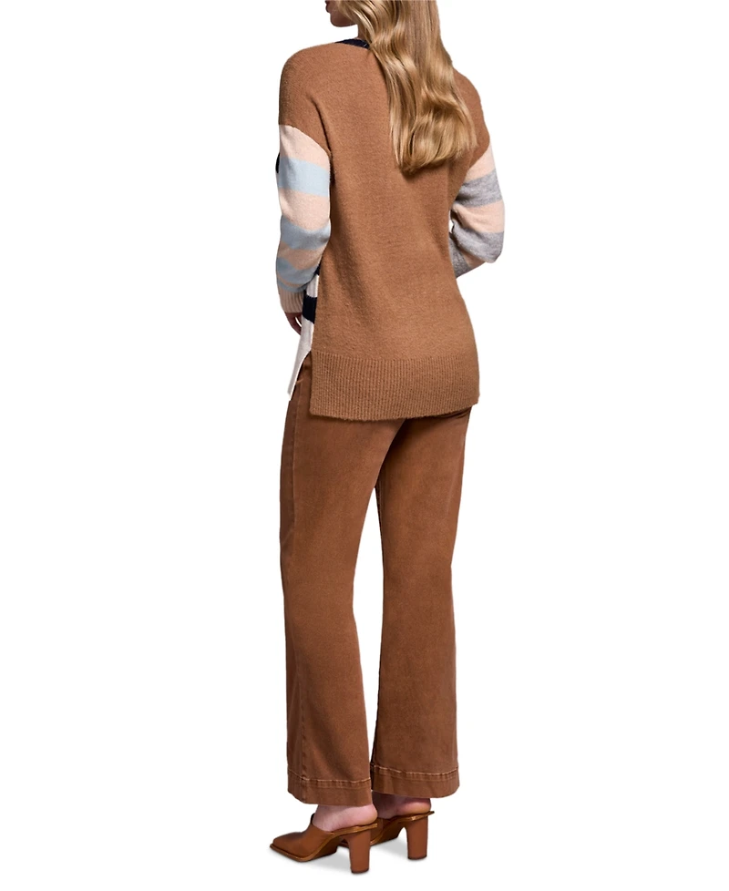 Tribal Women's Soft Knit Combo Striped Boat Neck Sweater