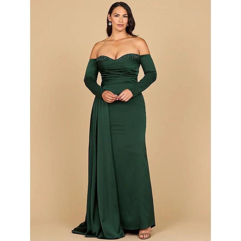 Lara Women's Off Shoulder Satin Dress with Beaded Details