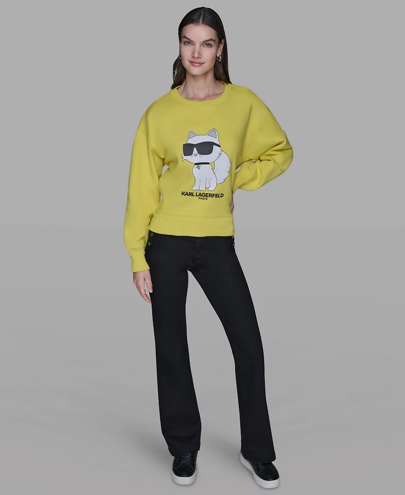 Karl Lagerfeld Paris Women's Emoji Choupette Print Sweater