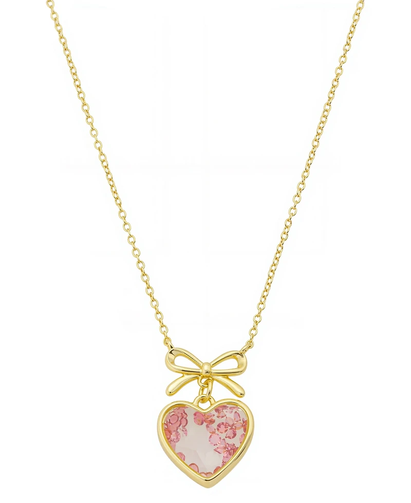 Unwritten Light Pink Rose Cubic Zirconia Heart Shaker With Bow Necklace With Extender