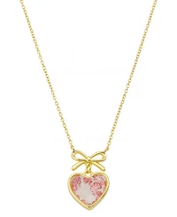 Unwritten Light Pink Rose Cubic Zirconia Heart Shaker With Bow Necklace With Extender