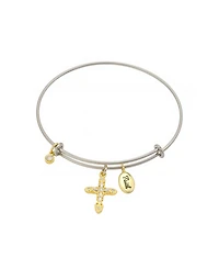 Unwritten Two Tone Tone "Faith" Crystal Cross And Crystal Bezel Bangle Bracelet