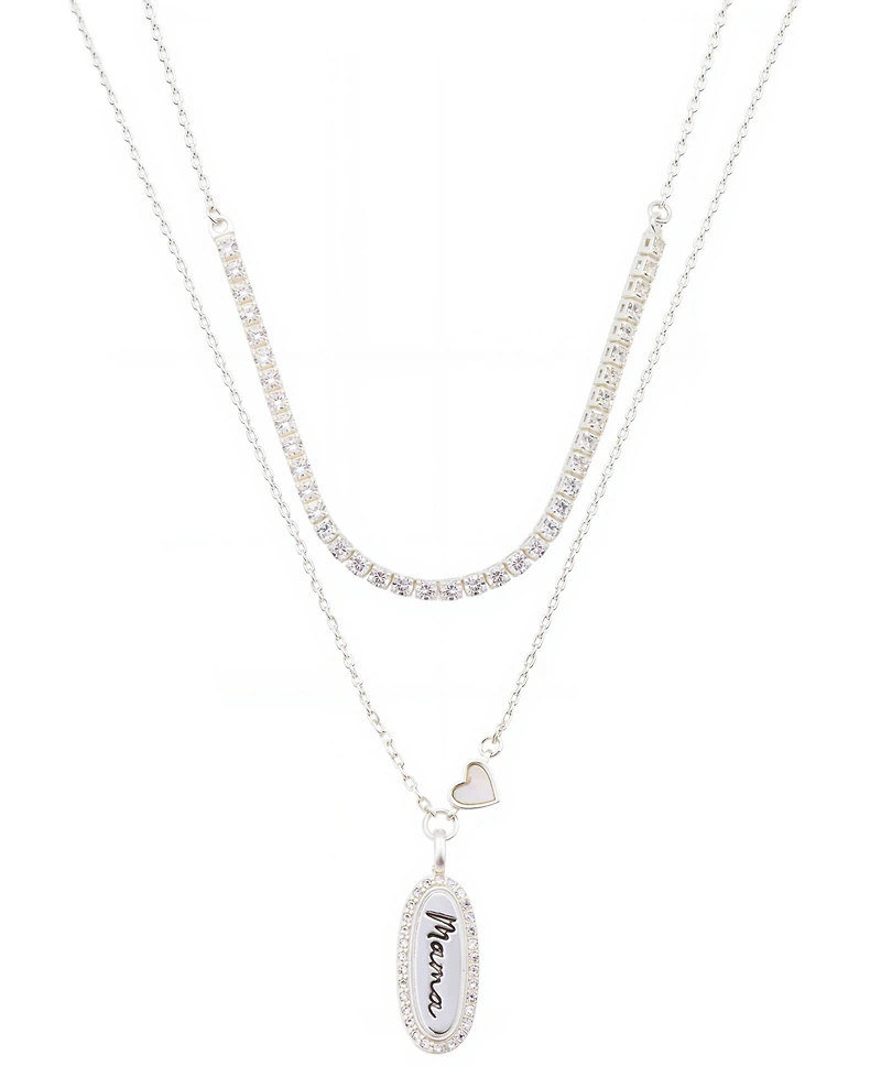 Unwritten "Mama" Cubic Zirconia , Mother Of Cultivated Pearl Heart Cubic Zirconia Link Chain Necklace 2Pcs Set