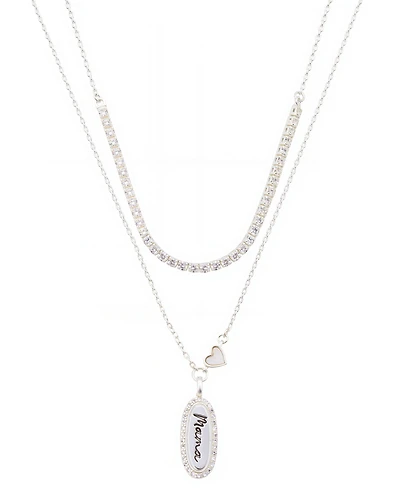 Unwritten "Mama" Cubic Zirconia , Mother Of Cultivated Pearl Heart Cubic Zirconia Link Chain Necklace 2Pcs Set