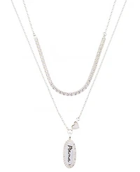 Unwritten "Mama" Cubic Zirconia , Mother Of Cultivated Pearl Heart Cubic Zirconia Link Chain Necklace 2Pcs Set