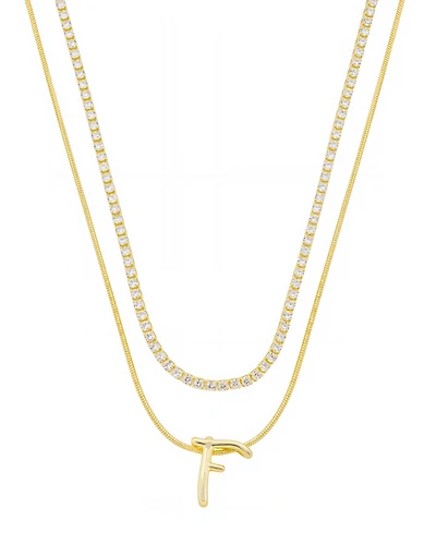 Unwritten Letter "F" Initial Snake Chain Cubic Zirconia Chain Necklace With Extender 2Pcs Set