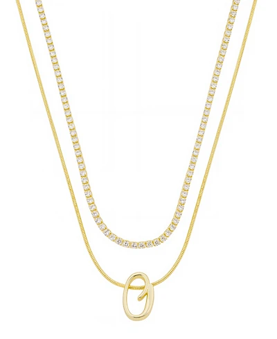 Unwritten Letter "O" Initial Snake Chain Cubic Zirconia Chain Necklace With Extender 2Pcs Set
