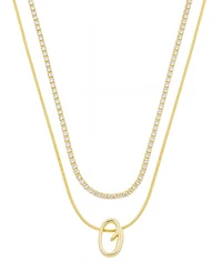 Unwritten Letter "O" Initial Snake Chain Cubic Zirconia Chain Necklace With Extender 2Pcs Set
