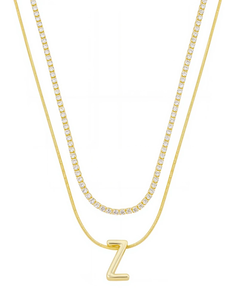Unwritten Letter "Z" Initial Snake Chain Cubic Zirconia Chain Necklace With Extender 2Pcs Set