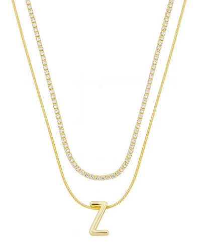 Unwritten Letter "Z" Initial Snake Chain Cubic Zirconia Chain Necklace With Extender 2Pcs Set