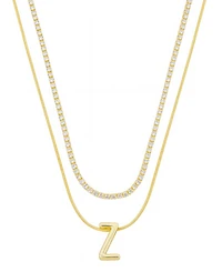 Unwritten Letter "Z" Initial Snake Chain Cubic Zirconia Chain Necklace With Extender 2Pcs Set