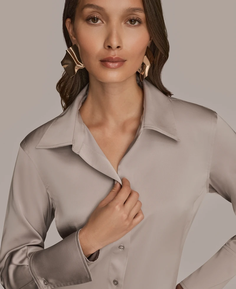 Donna Karan New York Petite Long-Sleeve Pointy Hem Blouse