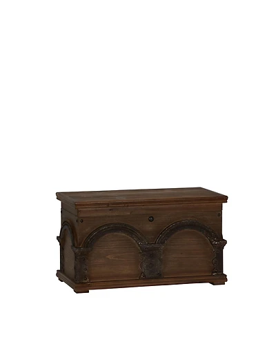 Household Essentials Small Wooden Arch Storage Trunk, Stained Wood with Decorative Arches, Brown