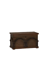 Household Essentials Small Wooden Arch Storage Trunk, Stained Wood with Decorative Arches, Brown