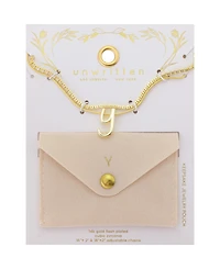 Unwritten Letter "Y" Initial Snake Chain Cubic Zirconia Chain Necklace With Extender 2Pcs Set