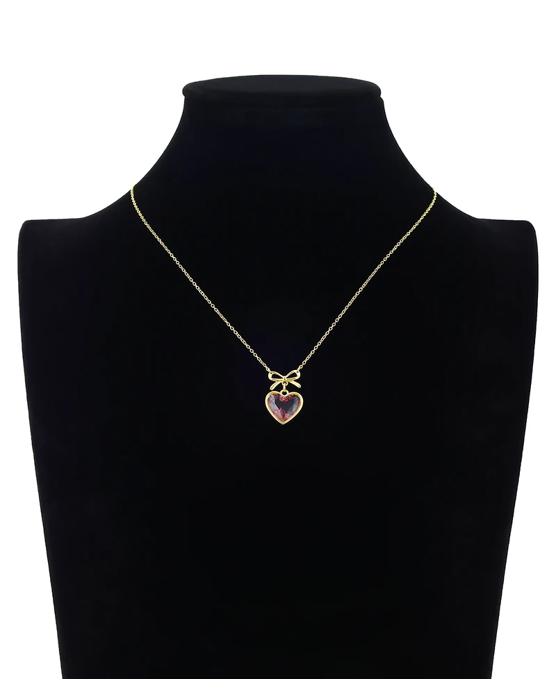 Unwritten Light Pink Rose Cubic Zirconia Heart Shaker With Bow Necklace With Extender