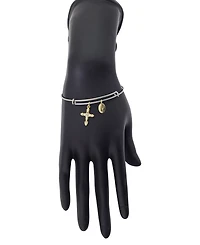 Unwritten Two Tone Tone "Faith" Crystal Cross And Crystal Bezel Bangle Bracelet