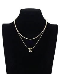 Unwritten Letter "U" Initial Snake Chain Cubic Zirconia Chain Necklace With Extender 2Pcs Set