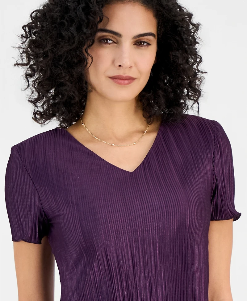 Connected Women's V-Neck Tiered Short-Sleeve Sheath Dress