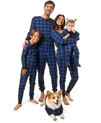 Leveret Dog Cotton Pajamas, Plaid Black and Navy, Matching Family Christmas Pajamas