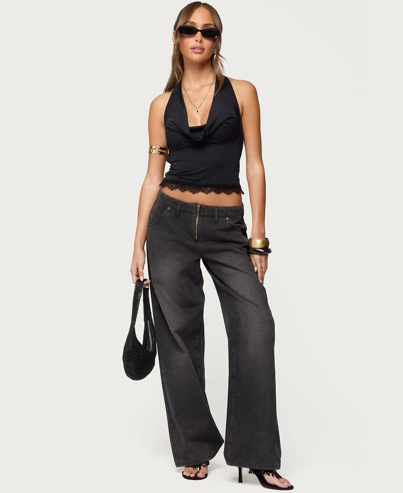 Edikted Women's Aliyah Zip Low Rise Jeans