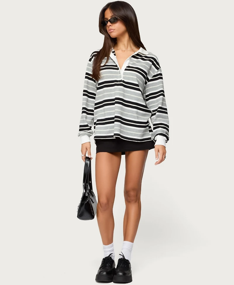 Edikted Women's Renya Striped Long Sleeve Polo Top