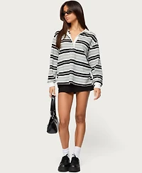 Edikted Women's Renya Striped Long Sleeve Polo Top