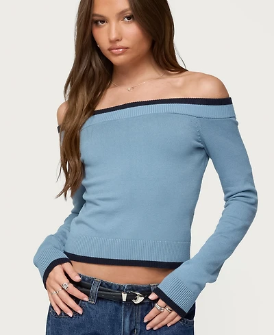 Edikted Women's Kezzie Contrast Off Shoulder Knit Top