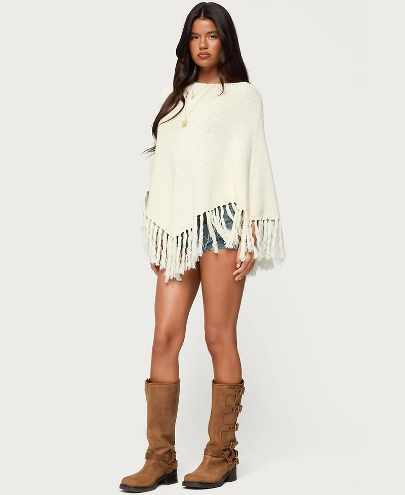 Edikted Women's Kamila Fringe Knit Poncho