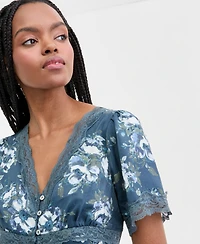 Lucky Brand Women's Lace Trim Floral Midi Dress