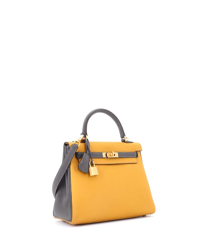 Pre-Owned Hermes Kelly 25 Handbag Bicolor Togo with Brushed Gold Hardware