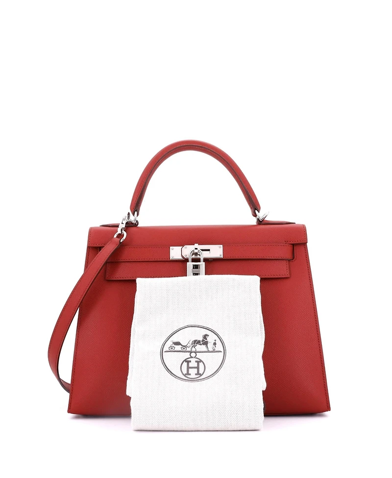 Pre-Owned Hermes Kelly 28 Handbag Red Epsom with Palladium Hardware