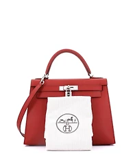 Pre-Owned Hermes Kelly 28 Handbag Red Epsom with Palladium Hardware