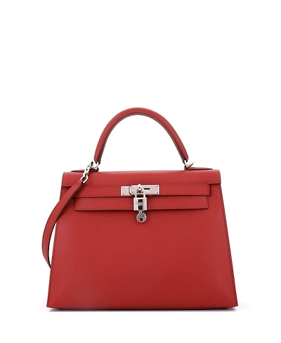 Pre-Owned Hermes Kelly 28 Handbag Red Epsom with Palladium Hardware